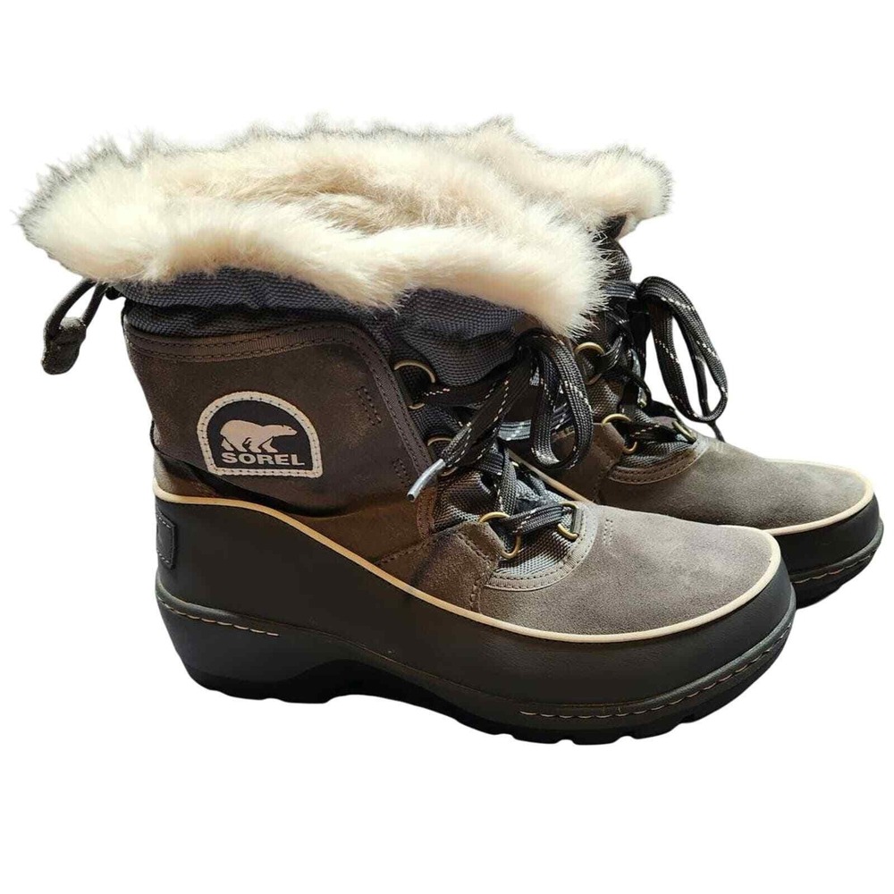 Sorel Joan of Arctic Waterproof Snow Boots Women 7.5 Gray Faux Fur NL2532-052